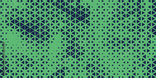 Triangular Blue-Green Halftone Texture. Retrowave Vector Geometric Technology Abstract Background. Half Tone Triangles Retro Colored Pattern. Minimal 80s Style Dynamic Tech Structure Wallpaper. Eps10