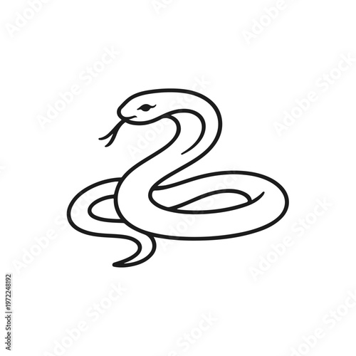 Snake zodiac line art illustration, Chinese New Year symbol, black outline animal design, years 1989, 2001, 2013, 2025, 2037