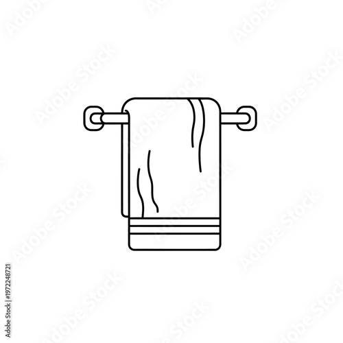 Simple line art illustration of a clean, folded towel on a rack in a bathroom.