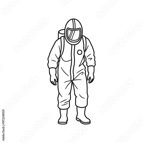 Protective suit illustration of a person in a hazmat suit for safety and protection.