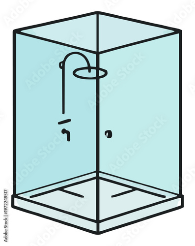 Minimalist glass shower cabin line art icon. Generative AI