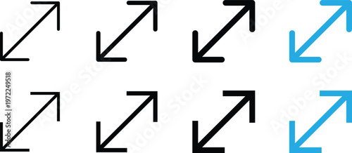 Set of diagonal resize arrows icons, vector illustration
