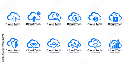 Collection of cloud tech logos for software platforms, IT companies, and digital transformation