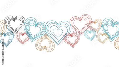 colorful layered hearts in a vibrant seamless pattern perfect for romantic greeting cards or festive wallpaper design.
