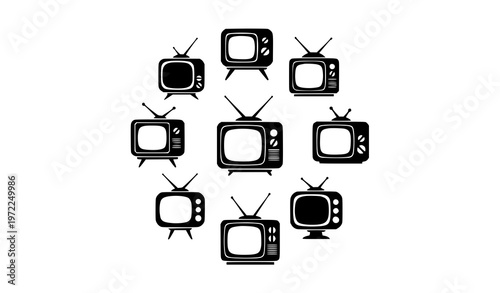 Vintage television icons collection retro TV silhouette vector set illustration