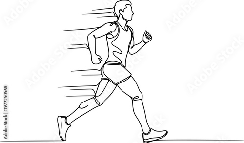 Minimalist One Line Art of a Person Running - Concept of Fitness Cardio and Healthy Lifestyle Vector Illustration