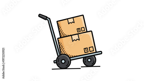 hand truck loaded with cardboard shipping boxes representing logistics and warehouse moving operations in vector style.