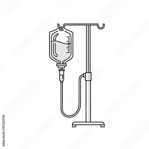 Medical intravenous drip bag with stand, healthcare treatment illustration.