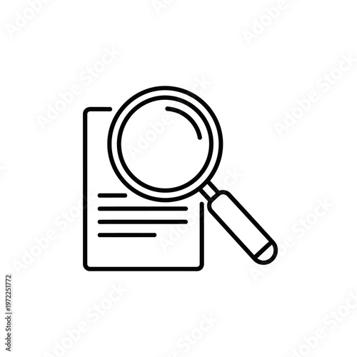 Magnifying glass over document with lines, searching for information and data.