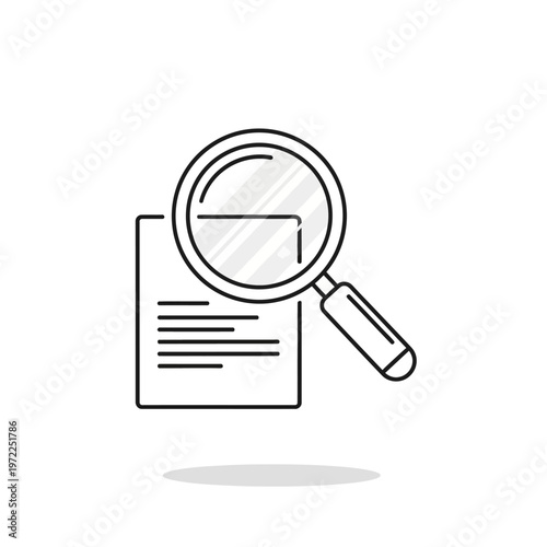 Magnifying glass icon over document for research and analysis concept.