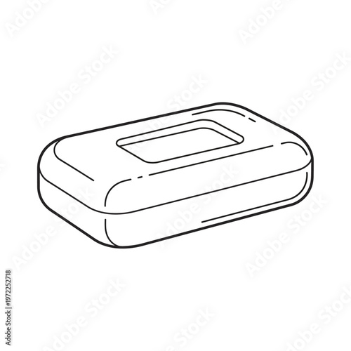 Simple illustration of a bar of soap with a rectangular indentation on white background.