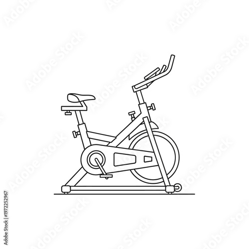 Black and white illustration of a stationary exercise bike for fitness.