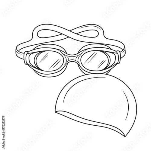 Swimming goggles and cap illustration for aquatic sports and activities.