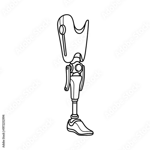 Black and white illustration of a prosthetic leg for medical and healthcare concepts.