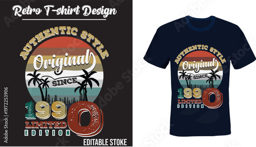 Retro Vintage  Authentic Style 1990 Birthday T-Shirt Design