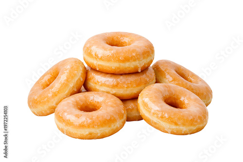 Cuadro en lienzo Glossy glazed ring donuts stacked together isolated on transparent background sw