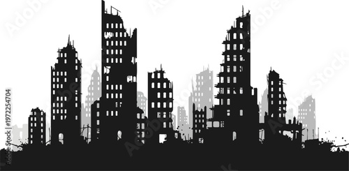 City skyline, urban landscape, black silhouette, cityscape vector, modern buildings