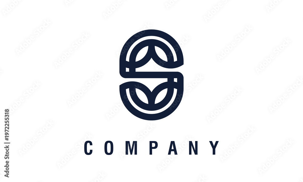Fototapeta premium Minimalist Letter S Logo with Simple Leaf Ornament