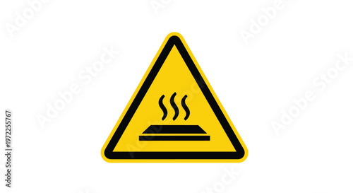 Warning sign indicating a hot surface with wavy lines representing heat and a warning triangle symbol