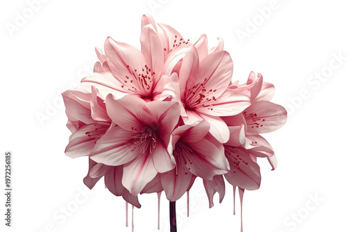 Pink lilies bouquet with paint dripping effect on petals, vibrant surreal floral art on transparent background