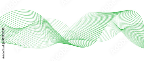 Abstract green wave design featuring a digital motion pattern with blue gradient lines and a swirl curve backdrop vector illustration