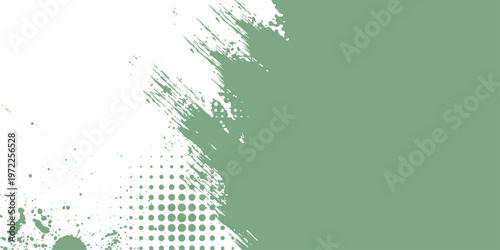 An abstract nature background design featuring a grunge texture of green leaves and grass with a vector paint splash frame and ink splatter pattern on a black silhouette style wallpaper