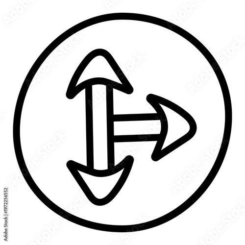 A linear design icon of triple direction arrows