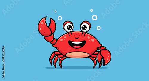 Smiling Red Cartoon Crab Character.
