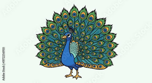 Vibrant Peacock Displaying Colorful Plumage Feathers.