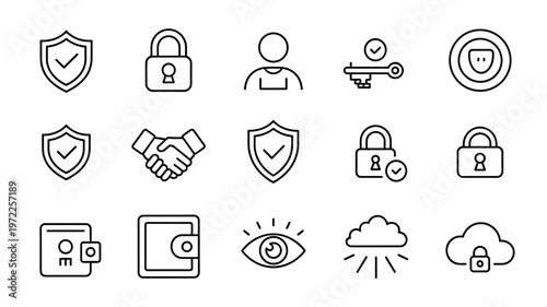 Trust & Security Line Icon Set Confidence, Protection, and Reliable Service Outline Pack