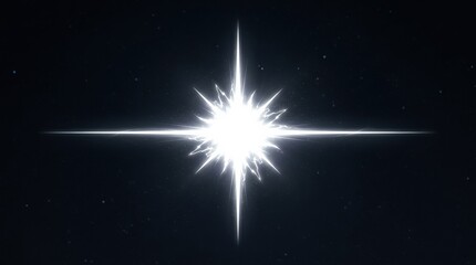 White glowing four-point starburst flare with jagged radiant center and long horizontal rays, clean isolated luminous accent, crisp high-energy light design, photorealistic,no logos