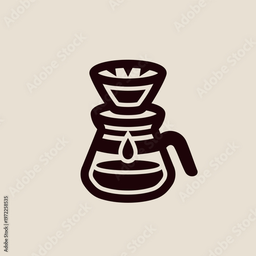Pour over coffee dripper vector icon in simple line style. Clean brewing equipment illustration suitable for cafe branding, UI design and coffee themes