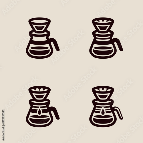 Set of coffee filter dripper icons in minimal style. Collection of pour over brewing vector illustrations ideal for cafe branding, UI kits and coffee related designs