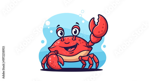 Smiling Cartoon Red Crab Character.
