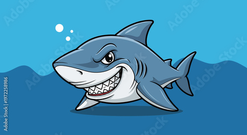 Smiling Cartoon Shark in Water.