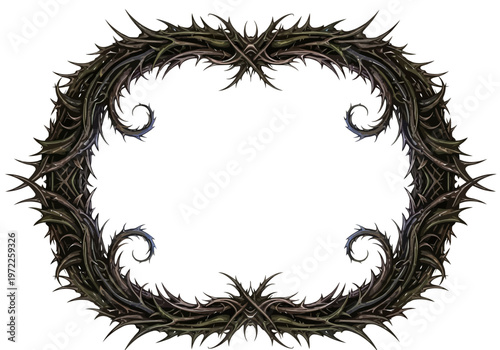 Fantasy-style frame with organic spikes and curves on white background.