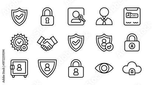 Trust & Security Line Icon Set – Confidence, Protection, and Reliable Service Outline Pack