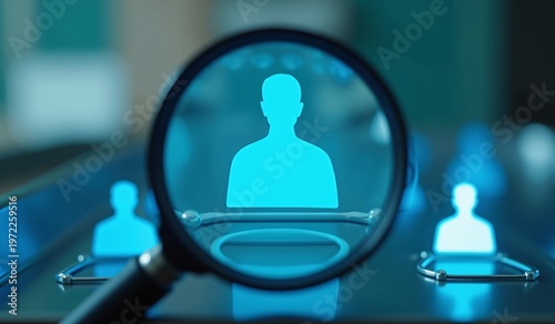 Magnifying Glass Focusing on Digital Patient Icon in Healthcare