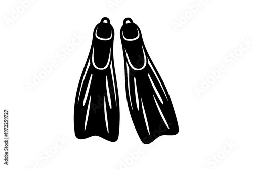Black scuba diving flippers silhouette on white background
