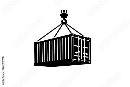 Shipping container being lifted by crane hook