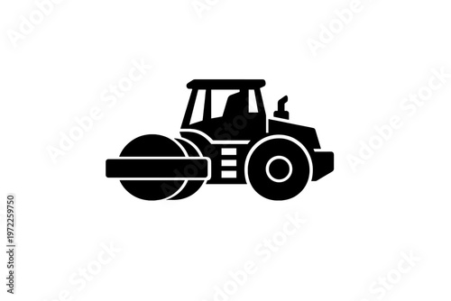 Silhouette of steamroller tractor isolated on white background