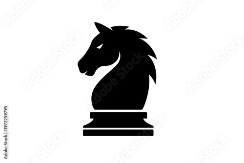 Black knight chess piece silhouette on white background