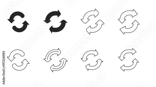 Arrows rotate in circular motion on white background