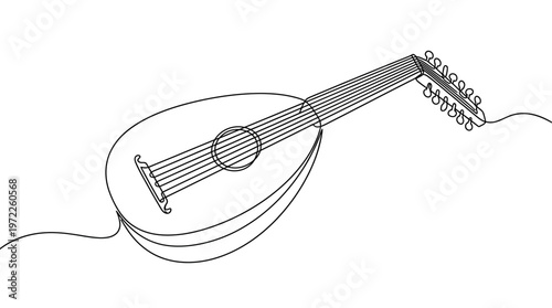 A minimalist line drawing of a lute, a stringed musical instrument, showcased in a clean and simple artistic style