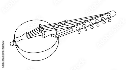 Outline drawing of a traditional Indian string musical instrument, embodying the rich cultural heritage and rhythmic melodies of South Asian music and artistic expression