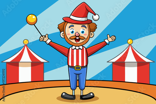 Cartoon Circus Carnival Clown Performer Acrobat Juggler Character Vector Illustration Isolated Set
