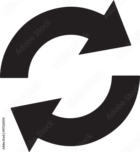 Black circular refresh with two curved arrows pointing in a clockwise direction on a white background