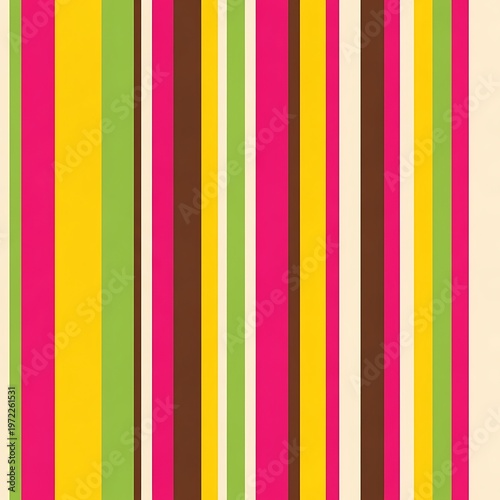 Vibrant vertical stripe pattern in pink, green, yellow, and brown