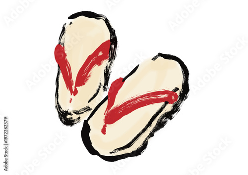 下駄の筆書き和風イラスト