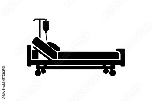 Hospital bed with intravenous drip icon - medical equipment illustration